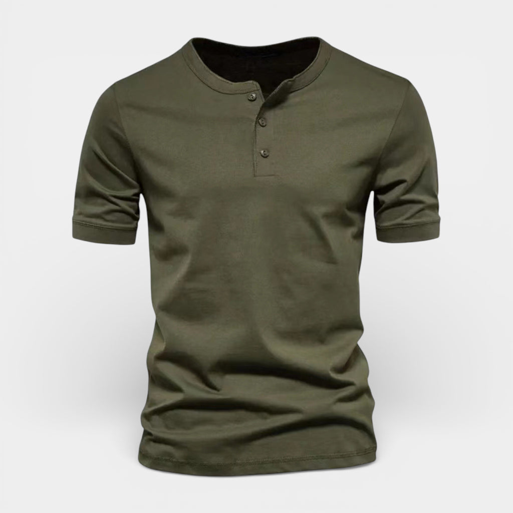 Henley T-Shirt Short Sleeve Button Placket for Men