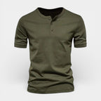 Henley T-Shirt Short Sleeve Button Placket for Men