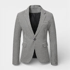 Single-Button Houndstooth Blazer Notch Lapel for Men
