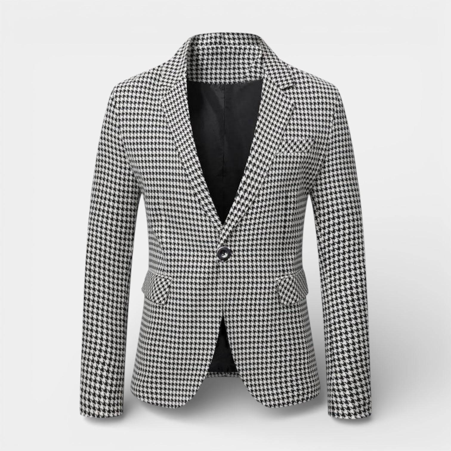 Single-Button Houndstooth Blazer Notch Lapel for Men