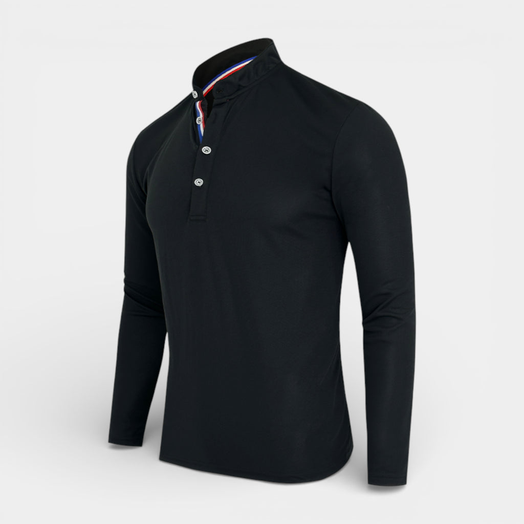 Long Sleeve Henley Shirt Band Collar Regular Fit for Men