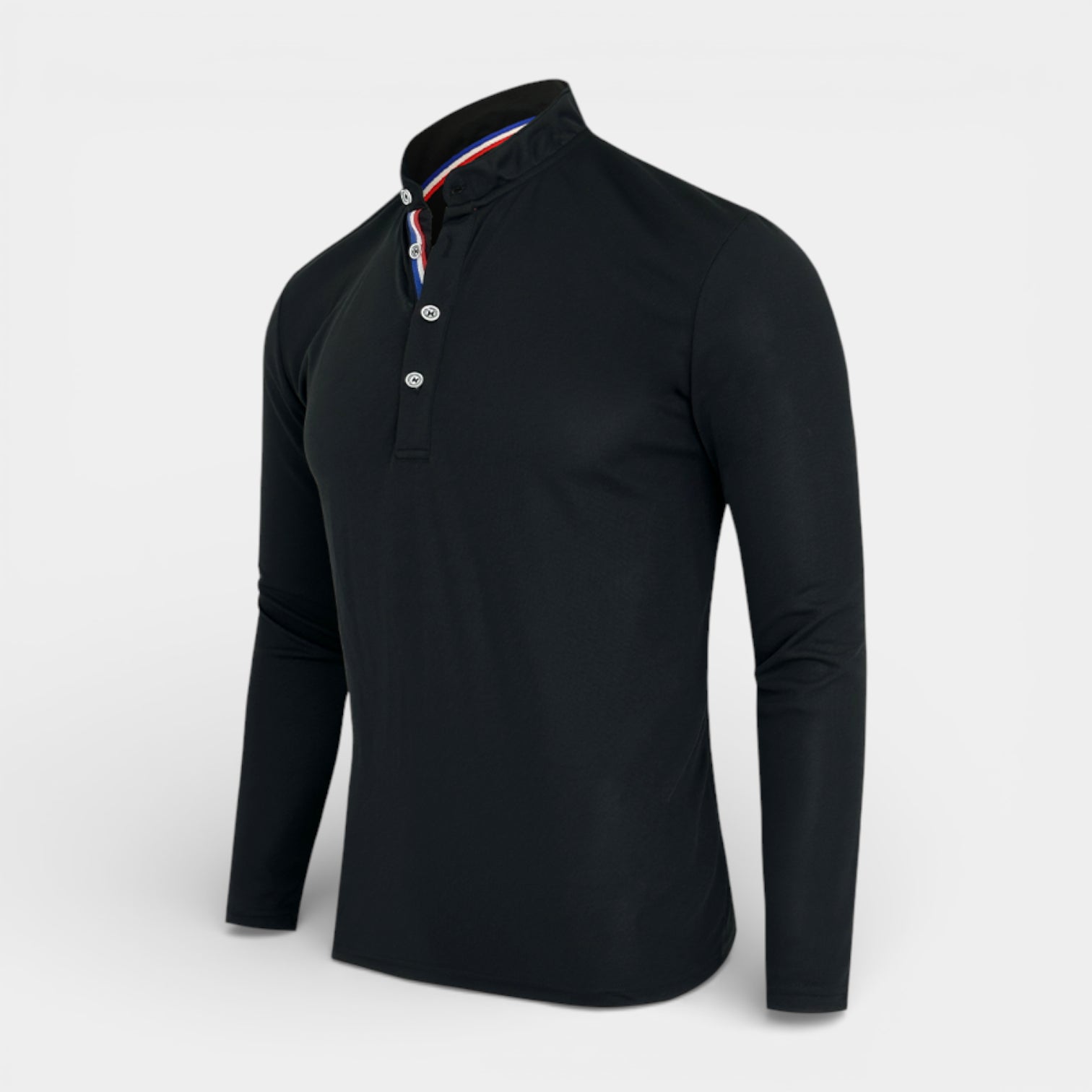 Long Sleeve Henley Shirt Band Collar Regular Fit for Men