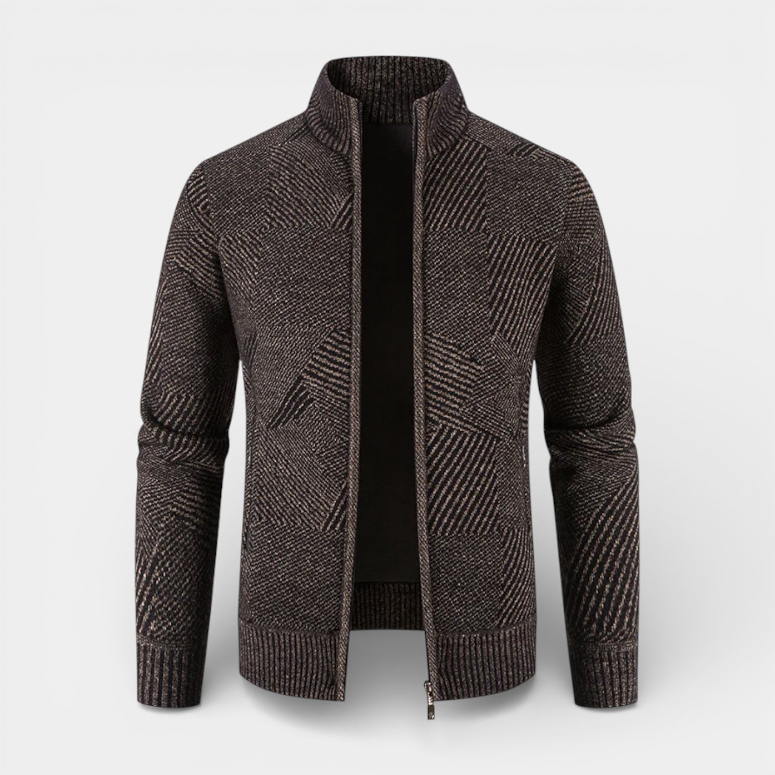 Zip-Front Knit Jacket Stand Collar Regular Fit for Men