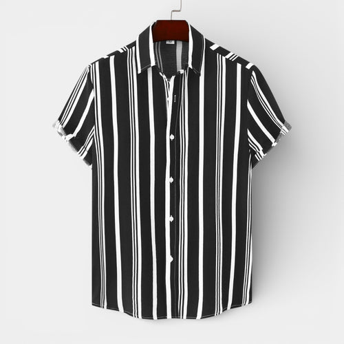 Button-Up Striped Tee Shirt Regular Fit for Men