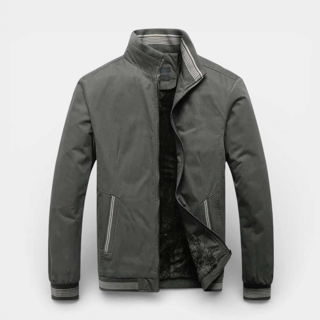 Zip-Up Stand Collar Jacket Ribbed Trim for Men