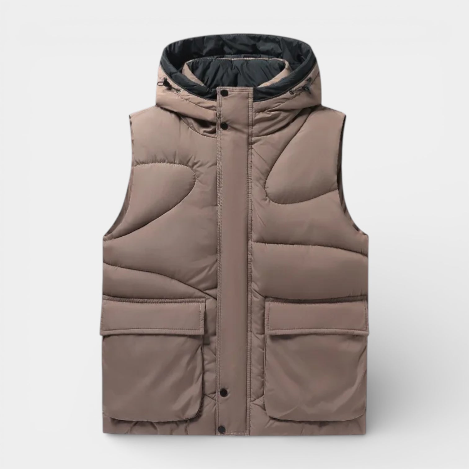 Snap-Front Hooded Quilted Vest Patch Pockets for Men