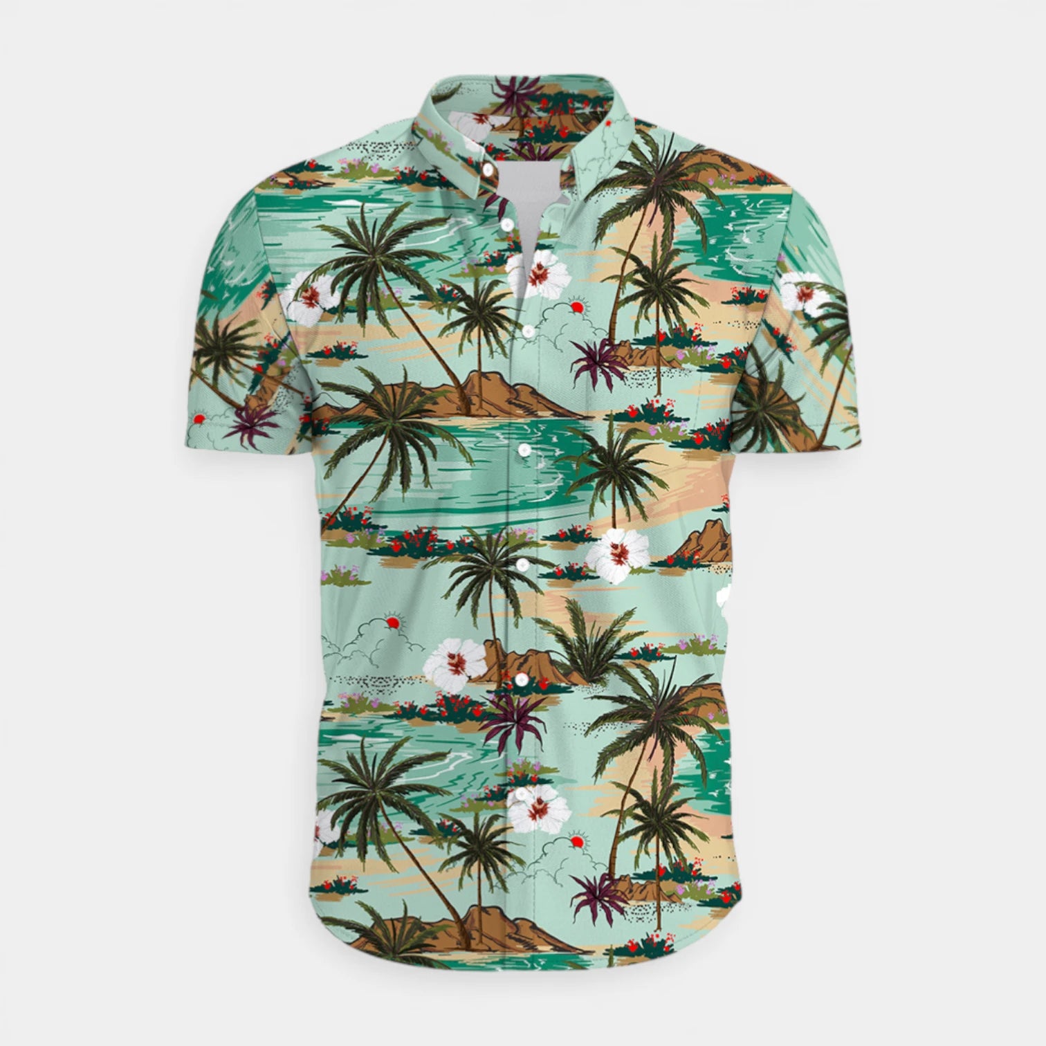 Tropical Floral Print Shirt Short Sleeve Regular Fit for Men