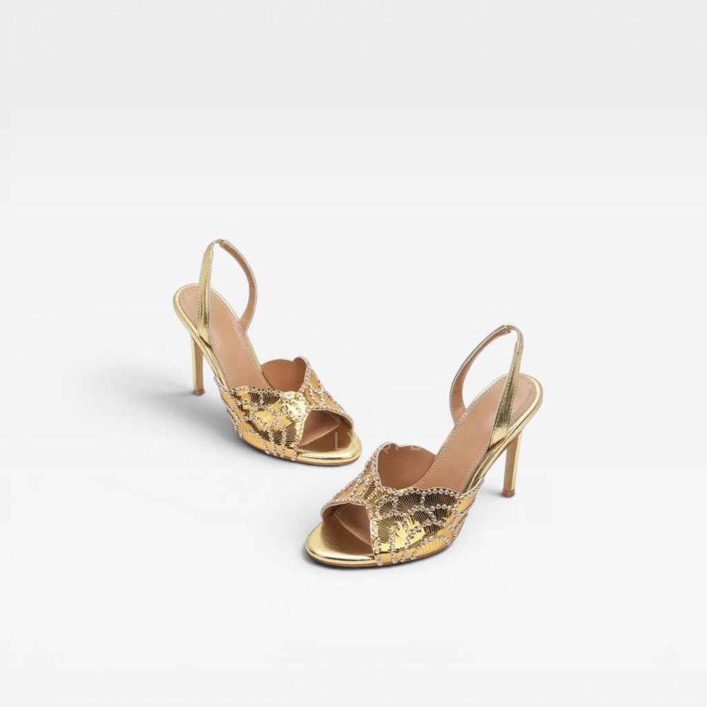 Women's Metallic Slingback Peep Toe Heels