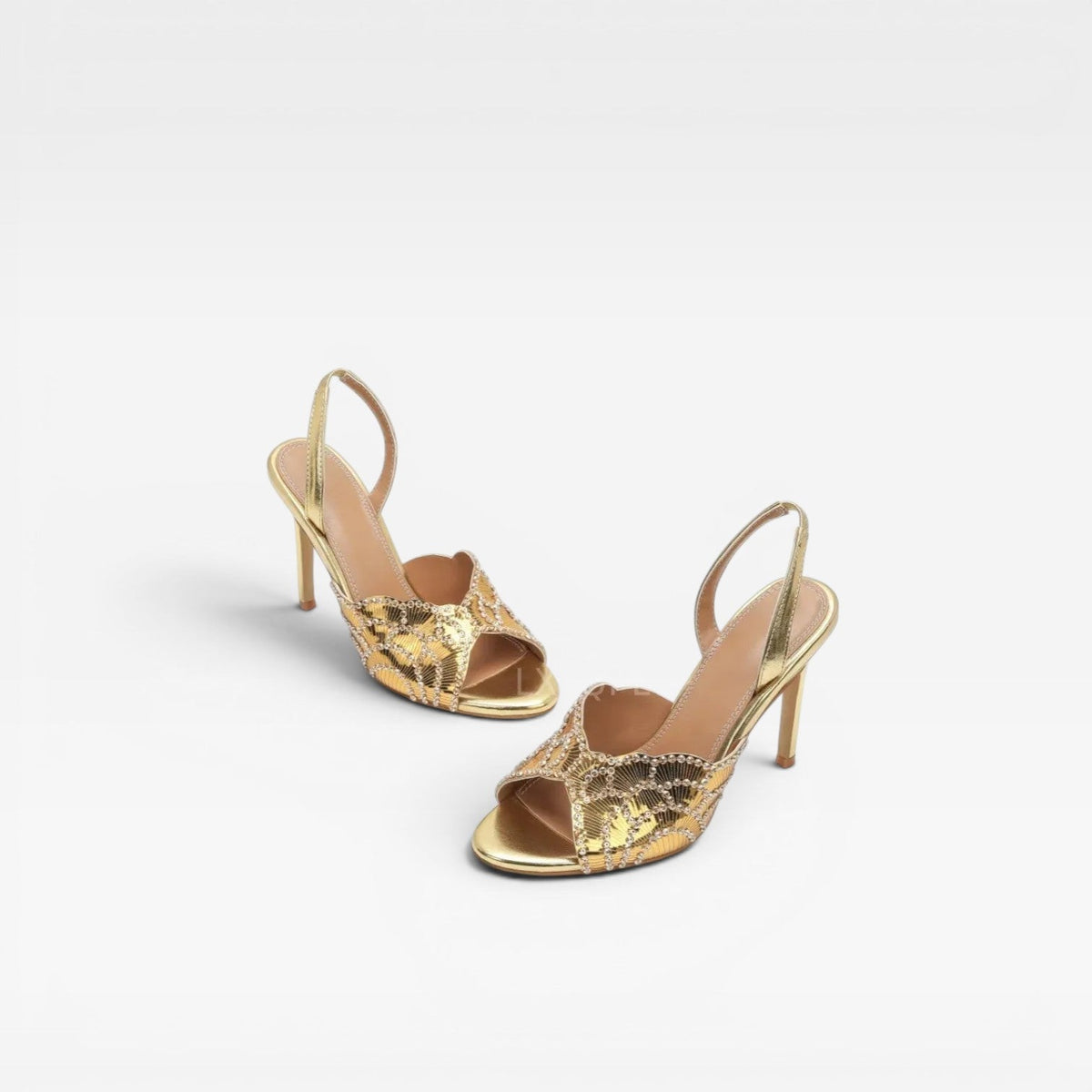 Women's Metallic Slingback Peep Toe Heels
