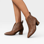Women's Pointed-Toe Croc-Effect Ankle Boots