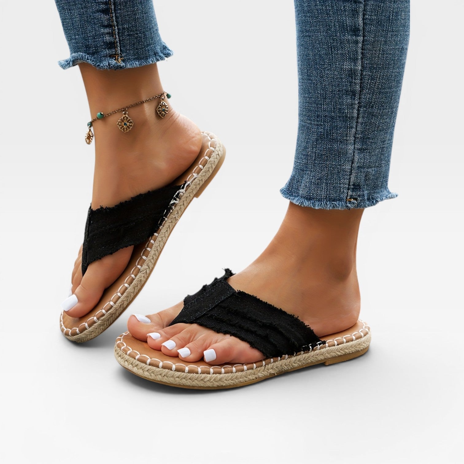 Women's Denim Woven Espadrille Slide Sandals