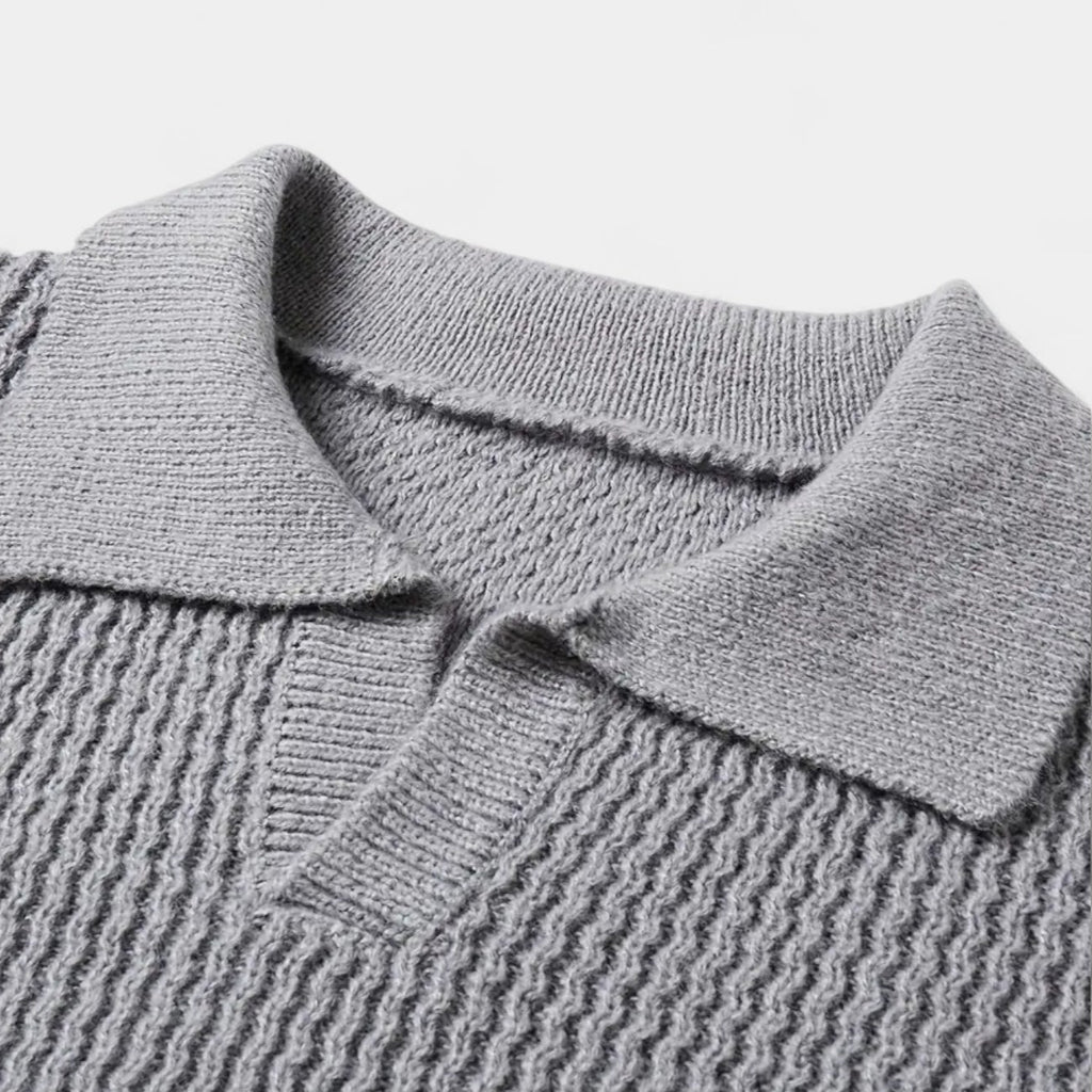 Textured Knit Polo Sweater Relaxed Fit for Men