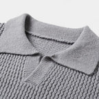 Textured Knit Polo Sweater Relaxed Fit for Men