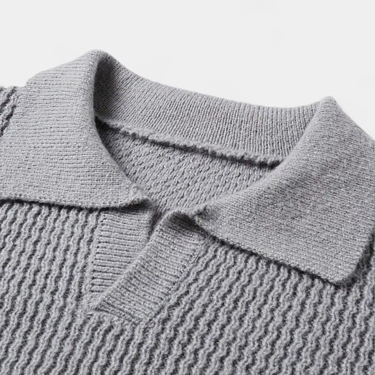 Textured Knit Polo Sweater Relaxed Fit for Men