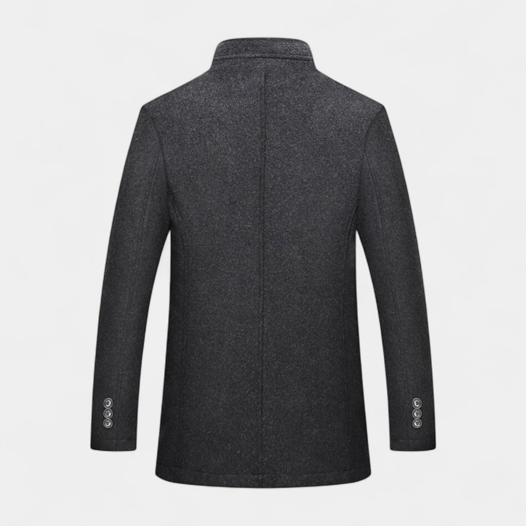 Wool-Blend Trench Coat Stand Collar Tailored Fit for Men