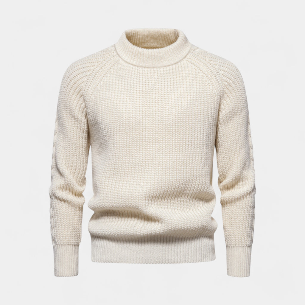Chunky Knit Wool Blend Crewneck Sweater for Men