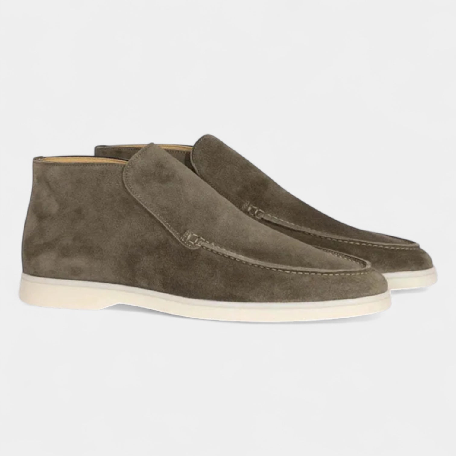 Suede High-Top Loafers Slip-On Rubber Sole for Men