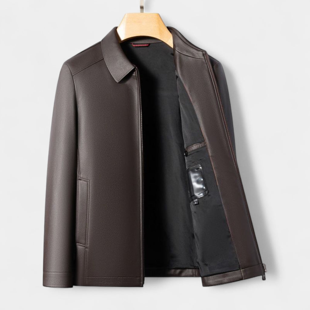 Genuine Leather Jacket Full Zip Regular Fit for Men