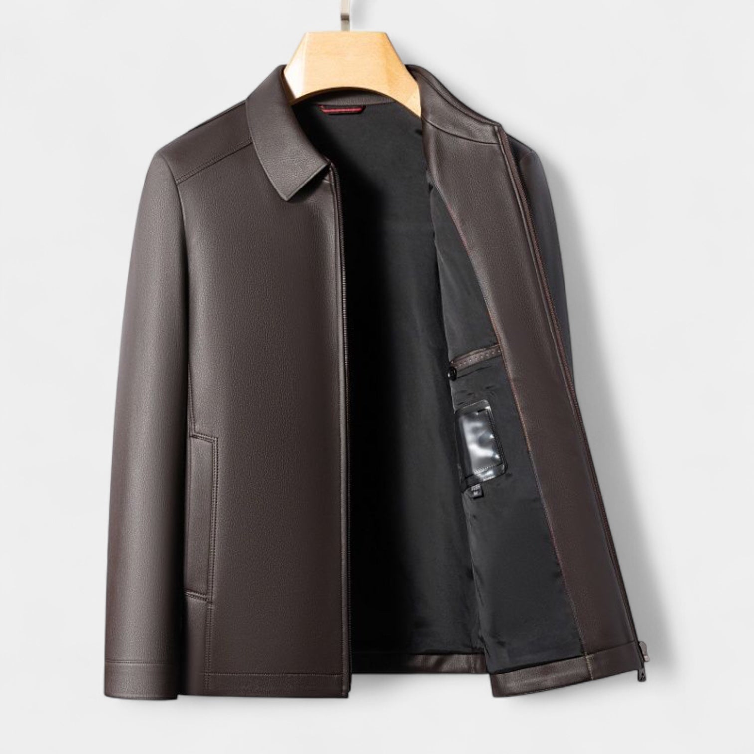 Genuine Leather Jacket Full Zip Regular Fit for Men