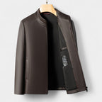 Genuine Leather Stand Collar Jacket Regular Fit for Men