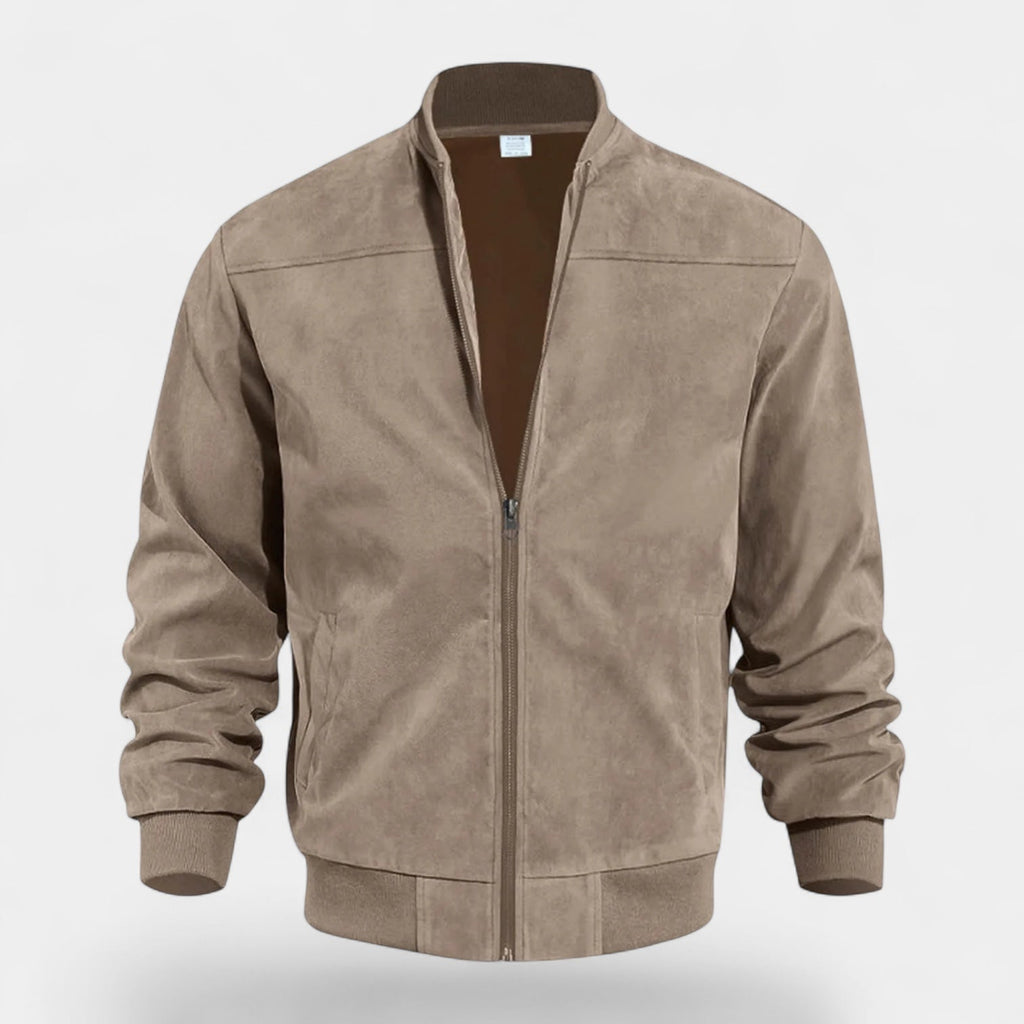 Soft Faux Suede Bomber Jacket Ribbed Cuffs for Men