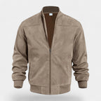 Soft Faux Suede Bomber Jacket Ribbed Cuffs for Men
