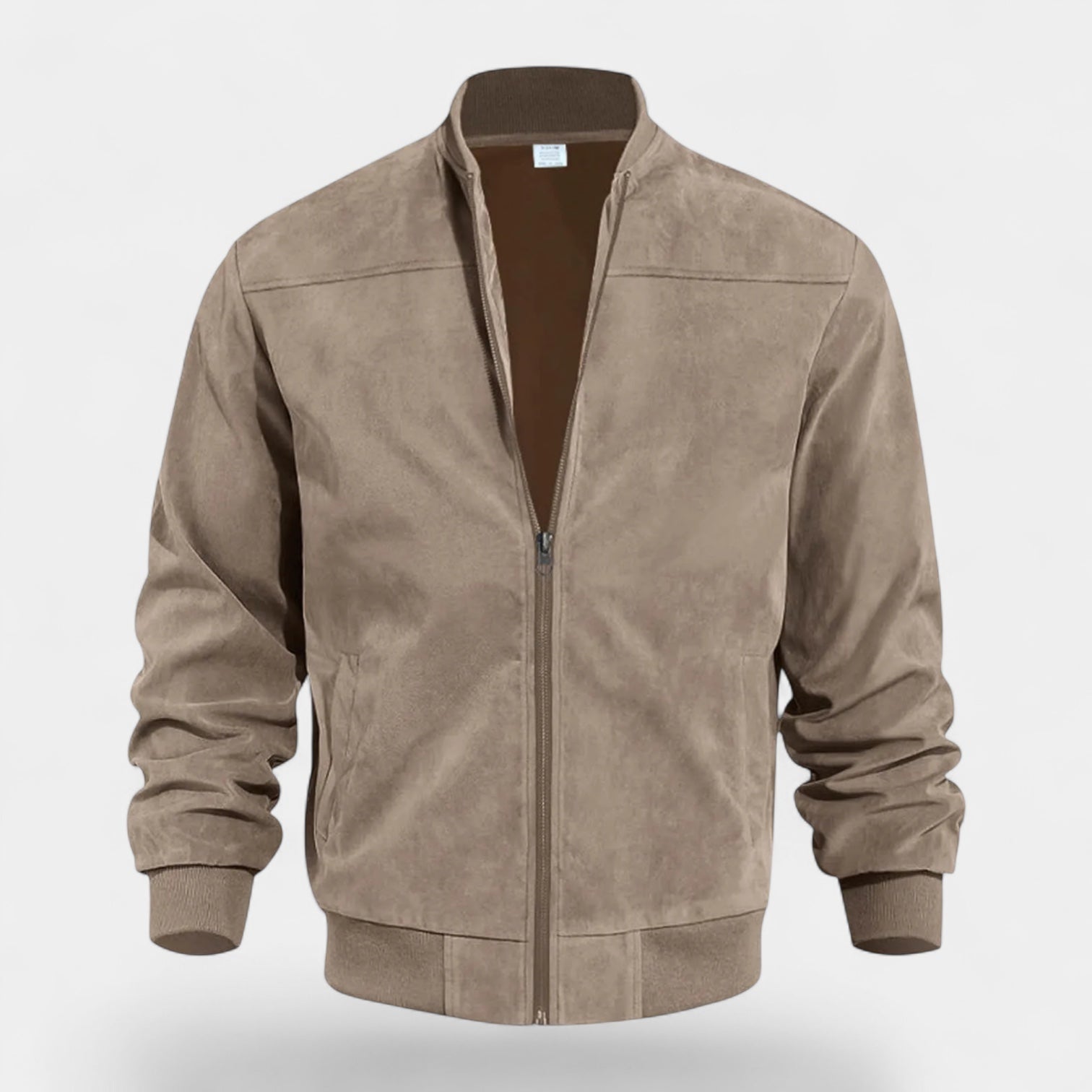 Soft Faux Suede Bomber Jacket Ribbed Cuffs for Men