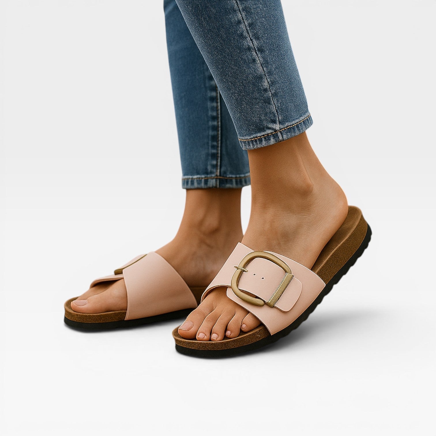 Women's Cushioned Slide Sandals with Buckle Detail