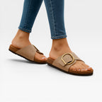 Women's Cushioned Slide Sandals with Buckle Detail