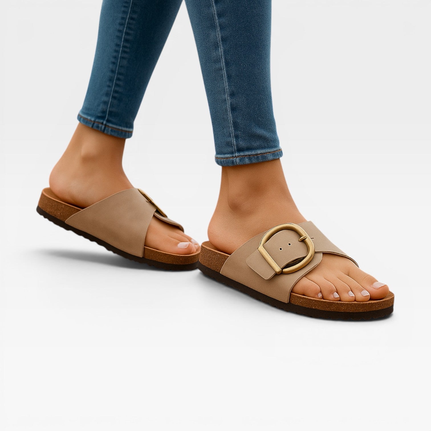 Women's Cushioned Slide Sandals with Buckle Detail