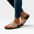 Women's Cushioned Slide Sandals with Buckle Detail