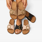 Women's Cushioned Slide Sandals with Buckle Detail