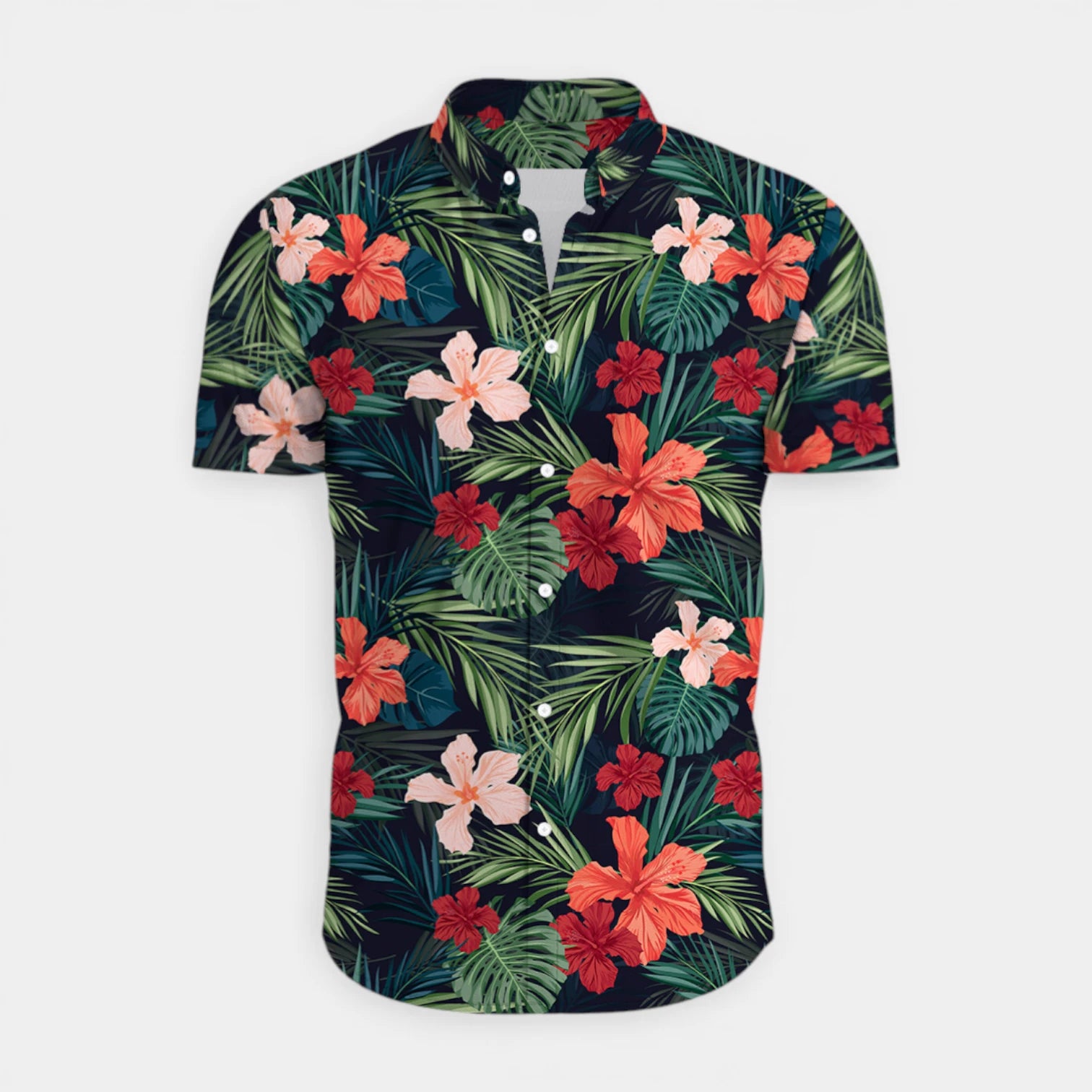 Tropical Floral Print Shirt Short Sleeve Regular Fit for Men