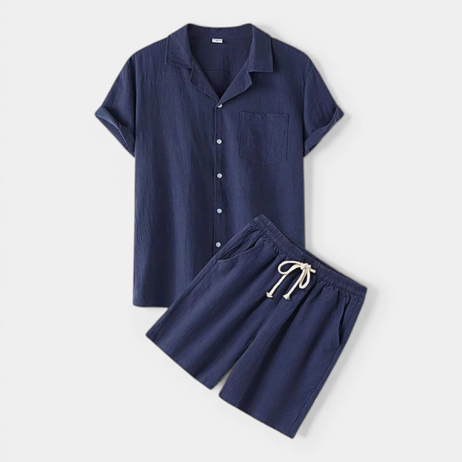 Short Sleeve Button-Up Shirt Drawstring Shorts Set for Men