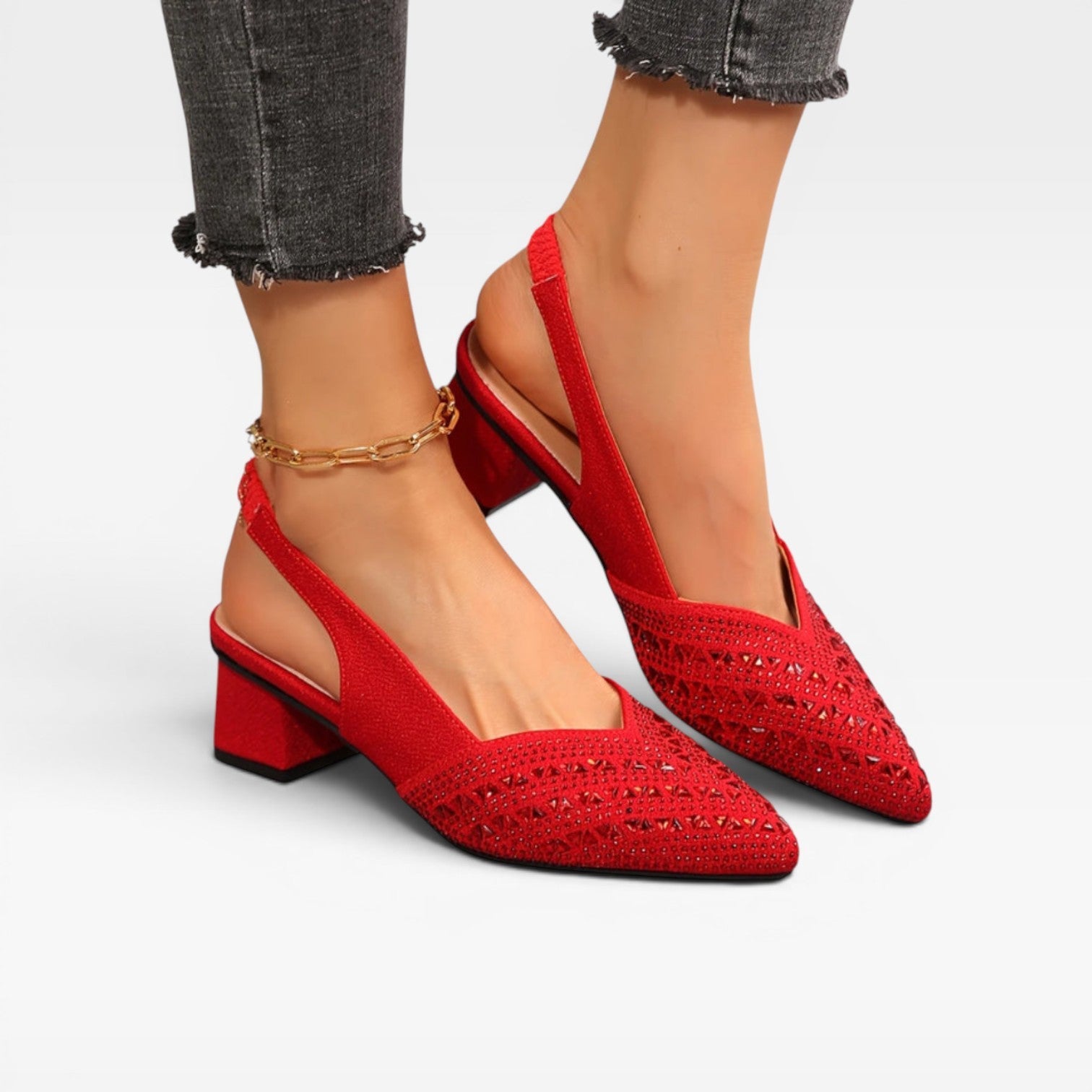 Women's Crystal Slingback Block Heels