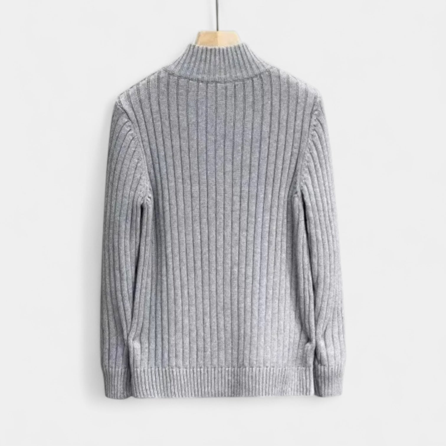 Ribbed Wool Zip-Up Cardigan High Collar for Men
