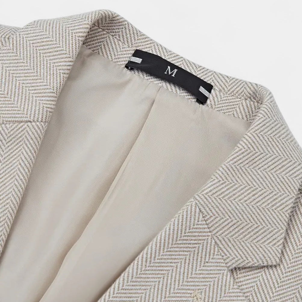 Herringbone Textured Blazer Two-Button Notch Lapel for Men