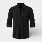 Lace-Up Band Collar Shirt Long Sleeve for Men