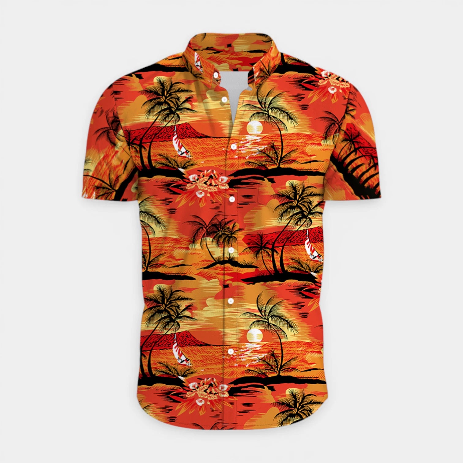 Tropical Floral Print Shirt Short Sleeve Regular Fit for Men