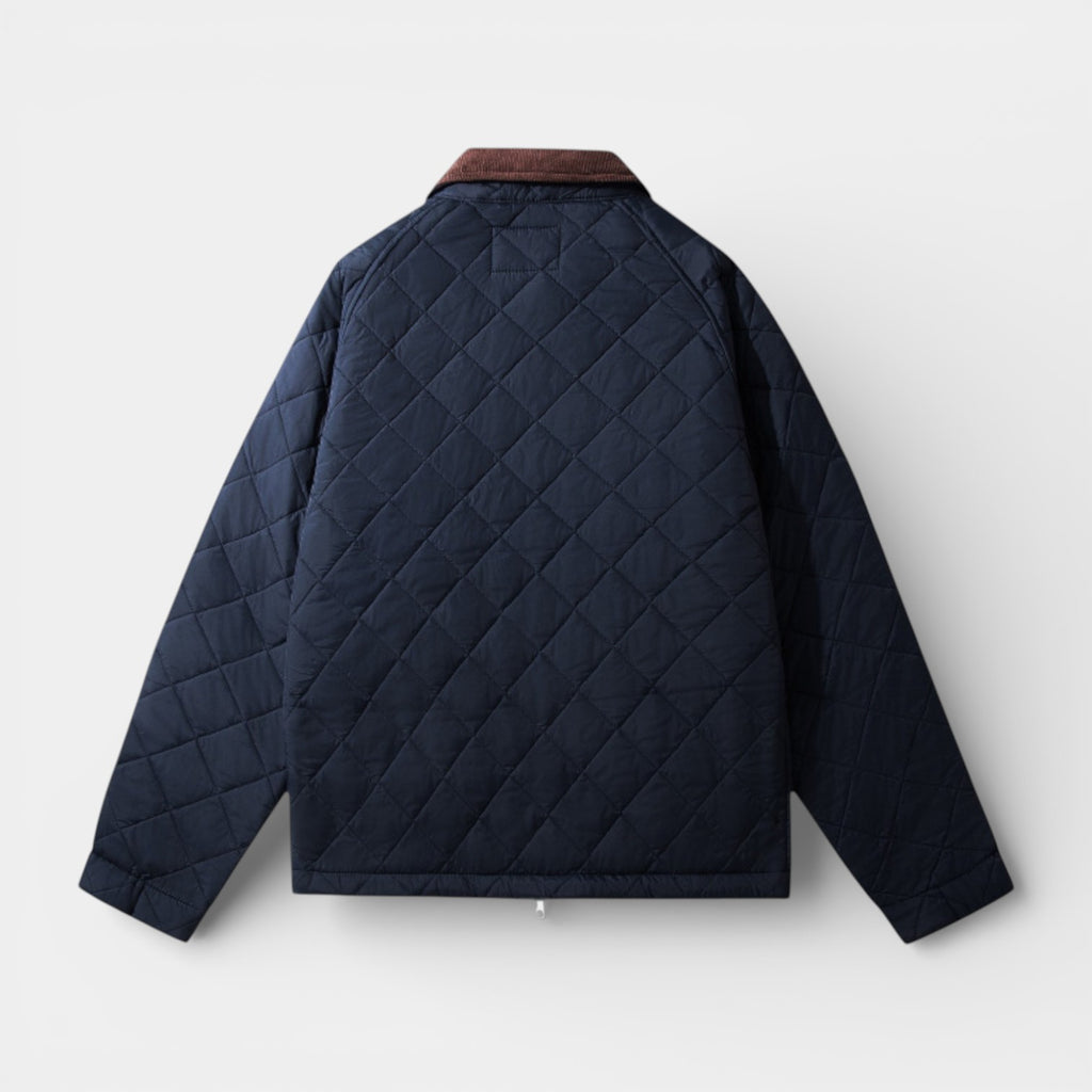 Quilted Zip-Up Jacket Diamond-Stitch Regular Fit for Men