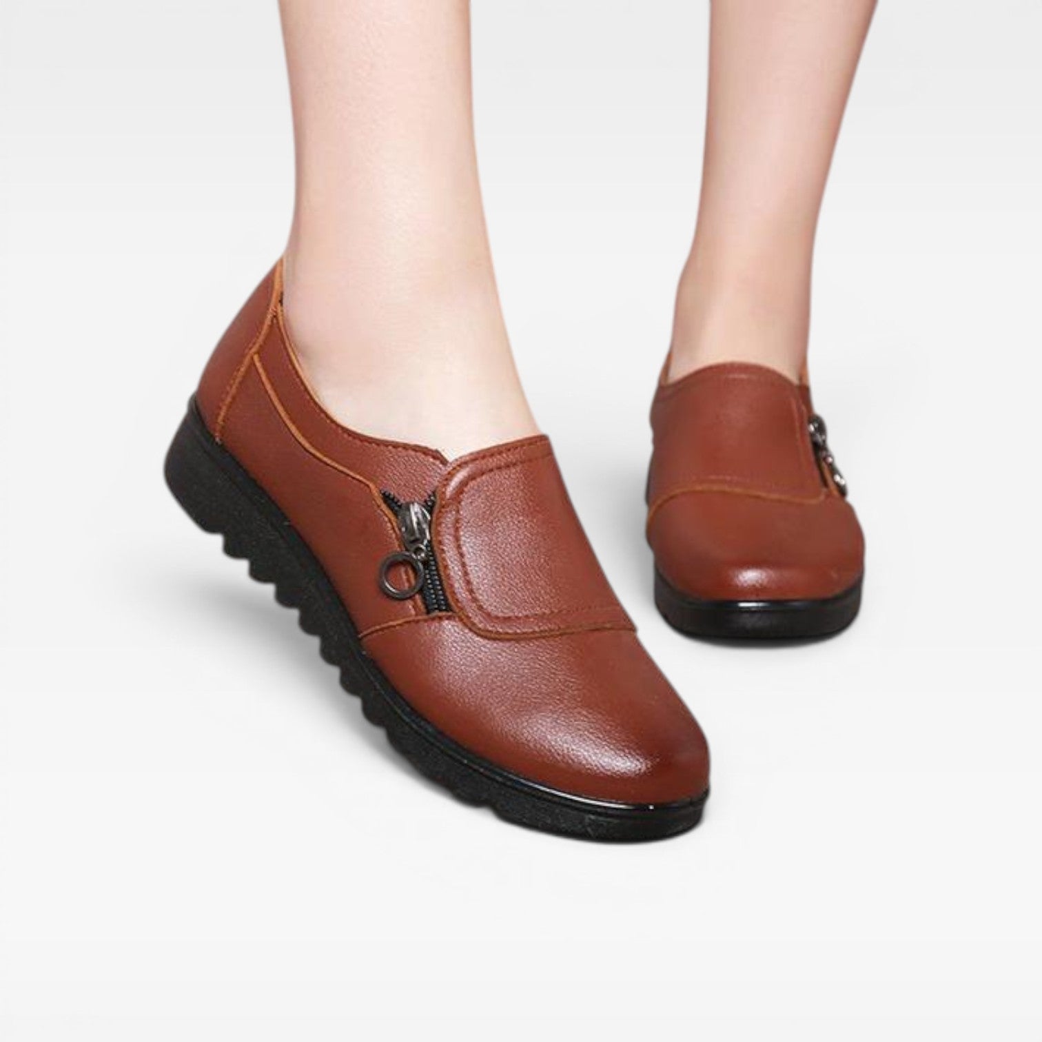 Women's Leather Loafers with Zip Detail