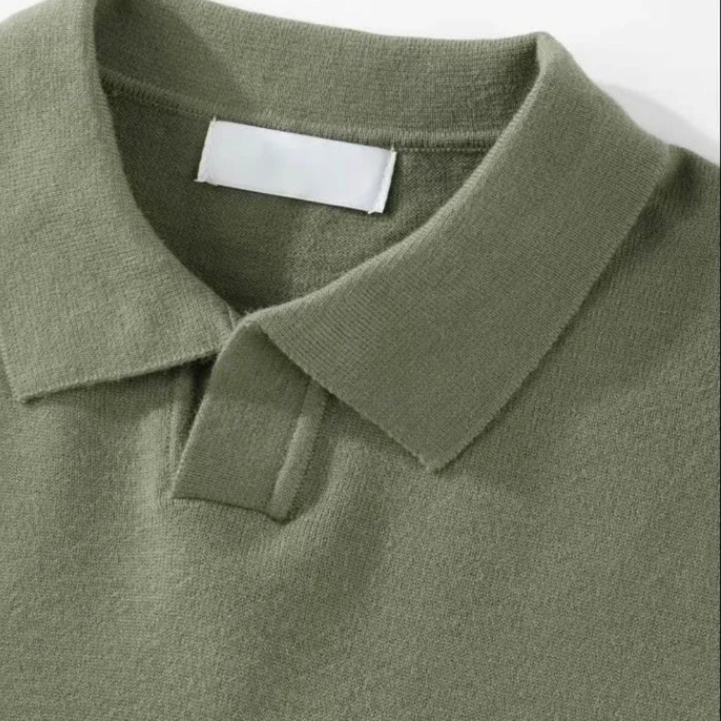 Striped Knit Polo Shirt Slim Fit Ribbed for Men