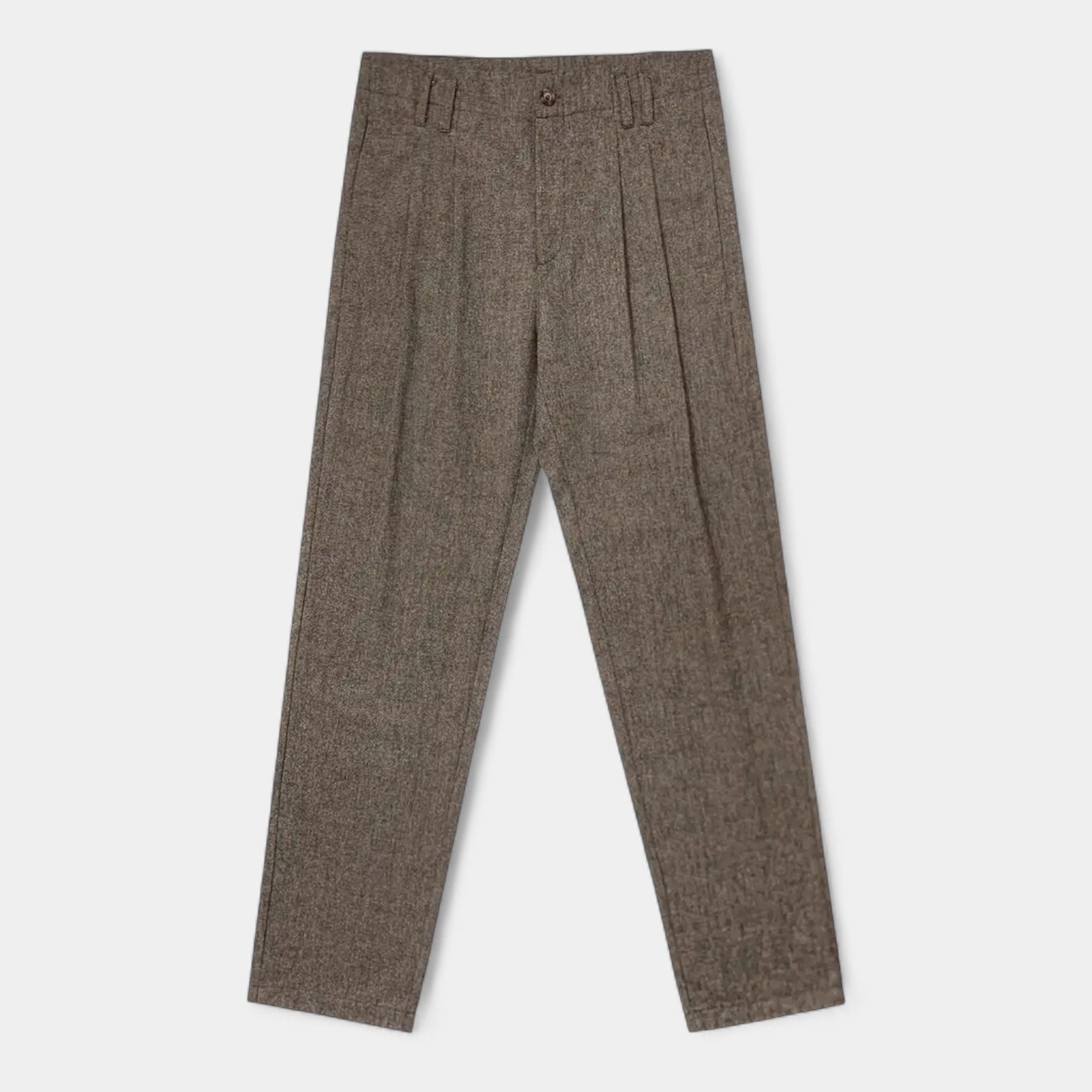 Wool-Blend Pleated Trousers Relaxed Straight Fit for Men