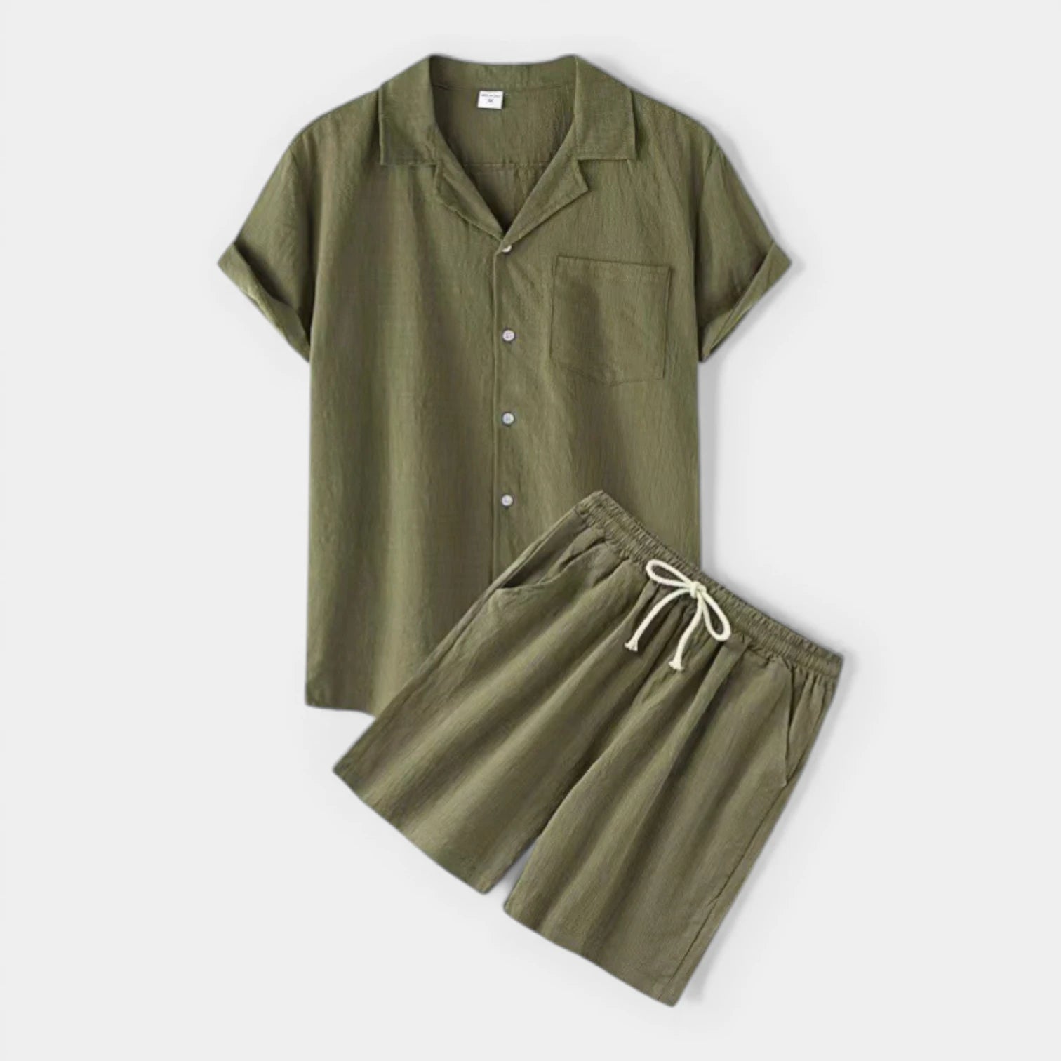 Short Sleeve Button-Up Shirt Drawstring Shorts Set for Men