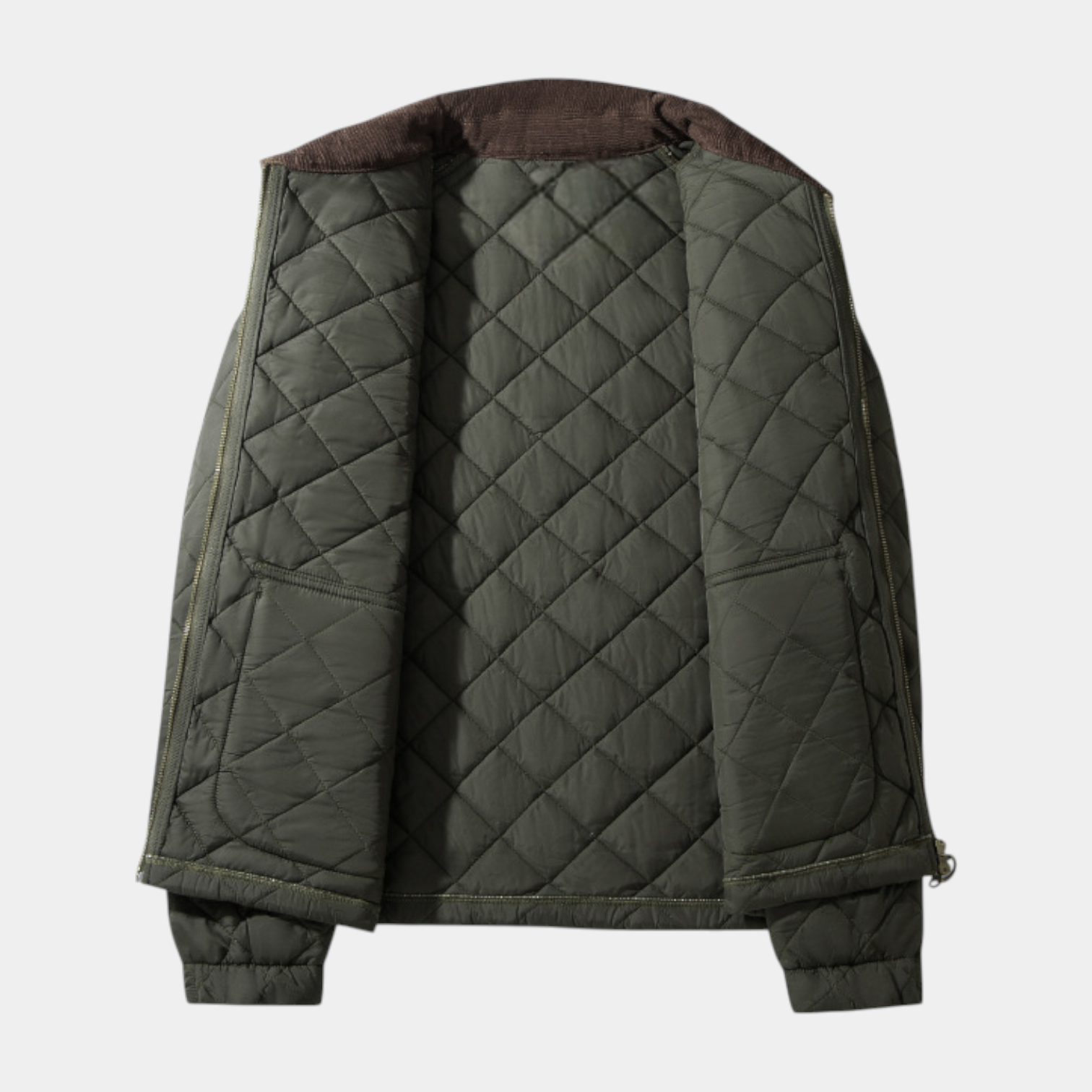 Quilted Zip-Up Jacket Diamond-Stitch Regular Fit for Men