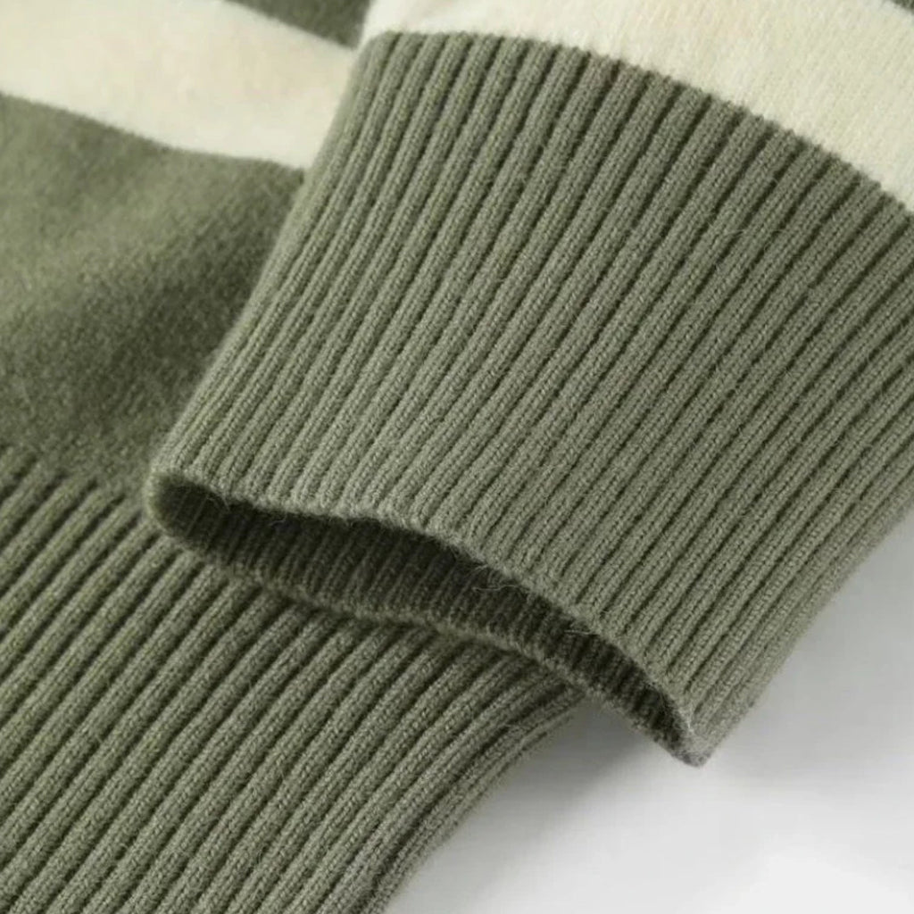 Striped Knit Polo Shirt Slim Fit Ribbed for Men