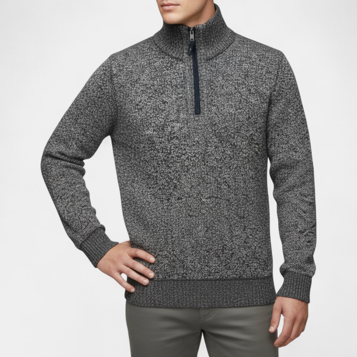 Fleece Lined Half-Zip Pullover Sweater Regular Fit for Men