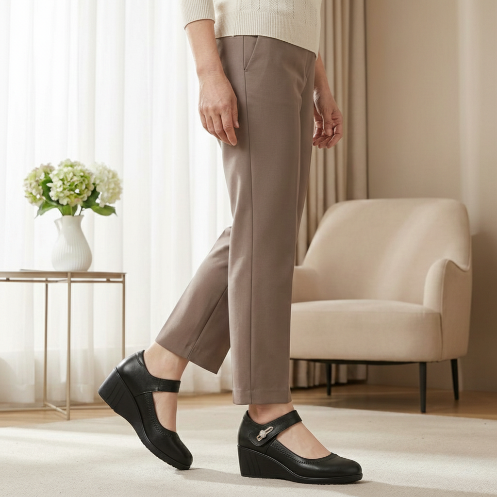 Women's Leather Mary Jane Mid-Heel Pumps