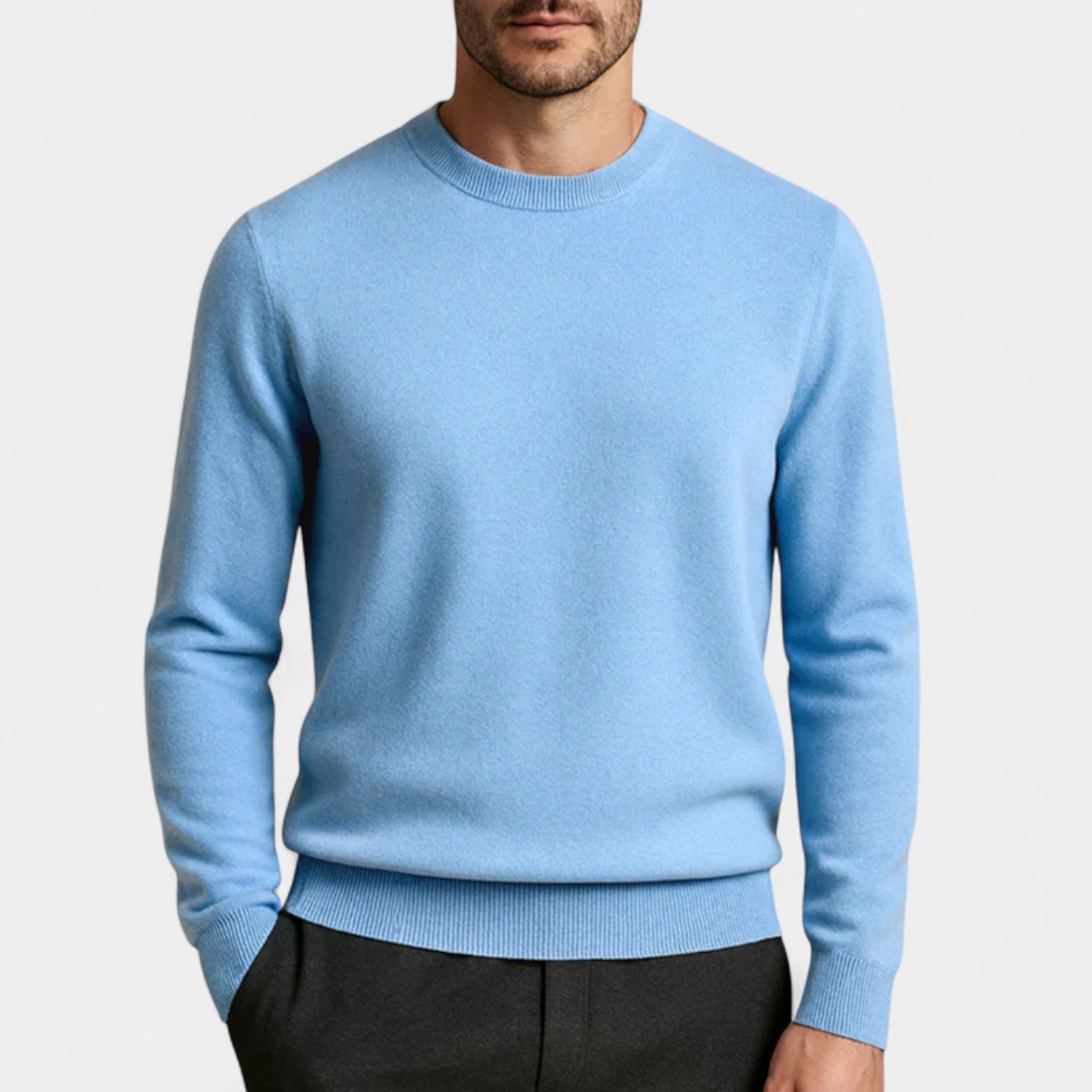 Wool Blend Crew Neck Sweater Regular Fit for Men