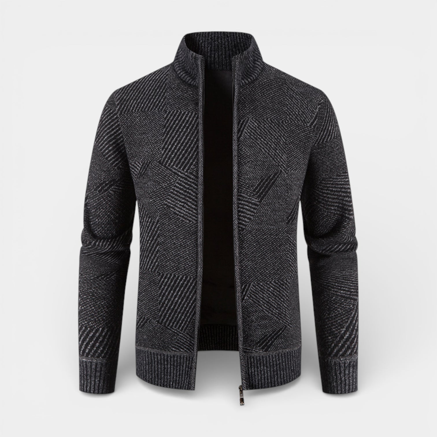 Zip-Front Knit Jacket Stand Collar Regular Fit for Men